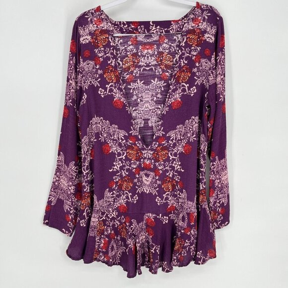 Free People Floral Peplum Ruffled Open Back Mini Dress SMOOTH TALKER FLORAL - Picture 3 of 11